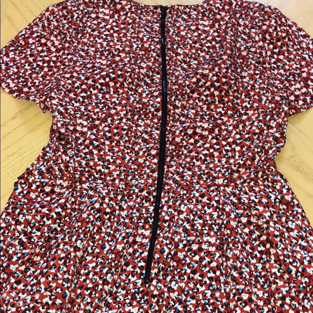 Burnt orange crew neck dress cream & blue accents - Picture 2 of 3